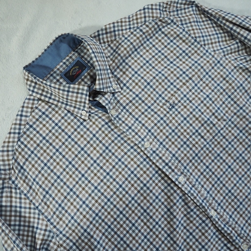 Paul & Shark Sz 42 (L) Blue Check Dress Shirt 100% Cotton Made in Italy